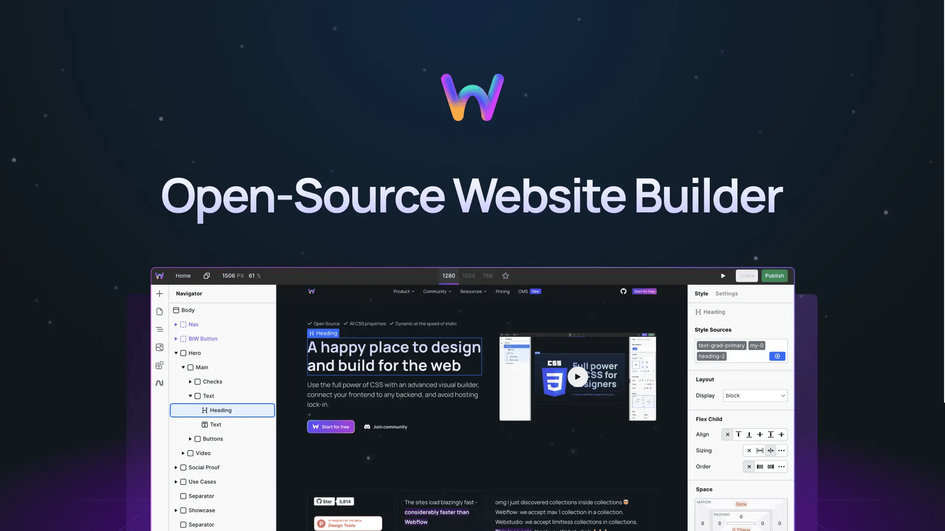 "Open-Source Website Builder" with a screenshot of Webstudio